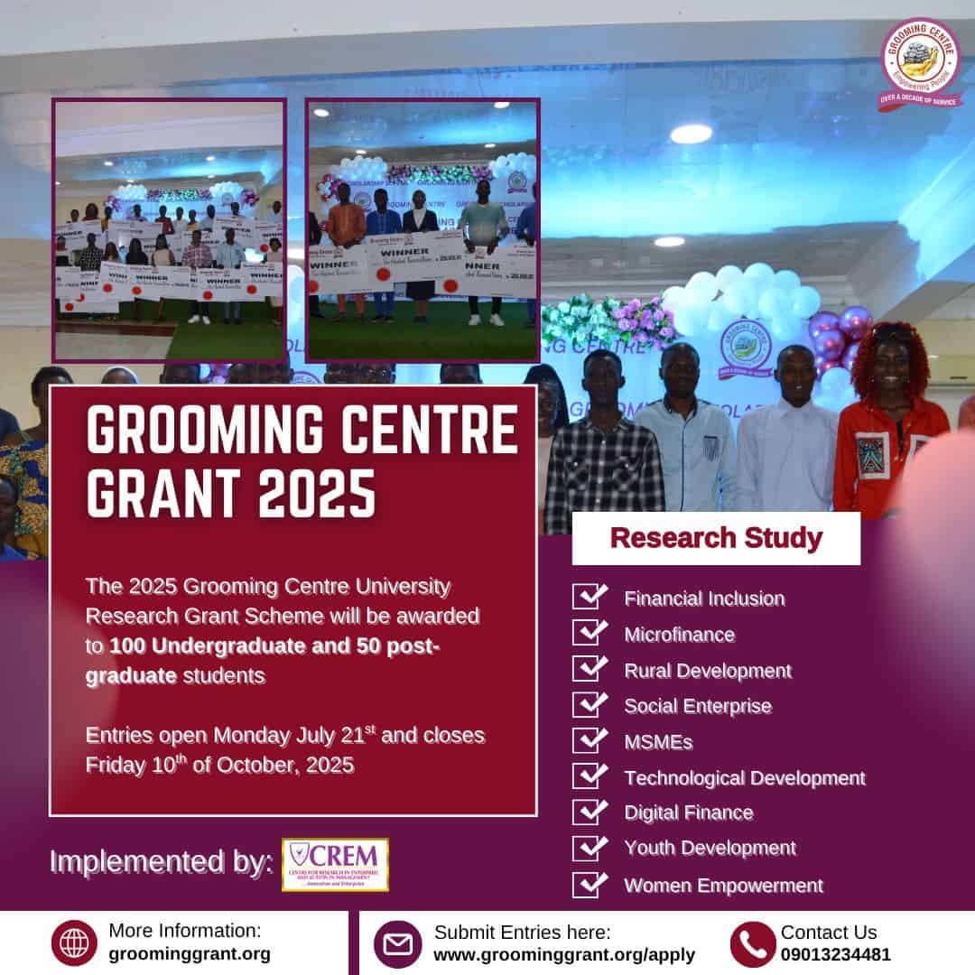 Grooming Centre 2025 University Grant — N100k to N200k for Research Students